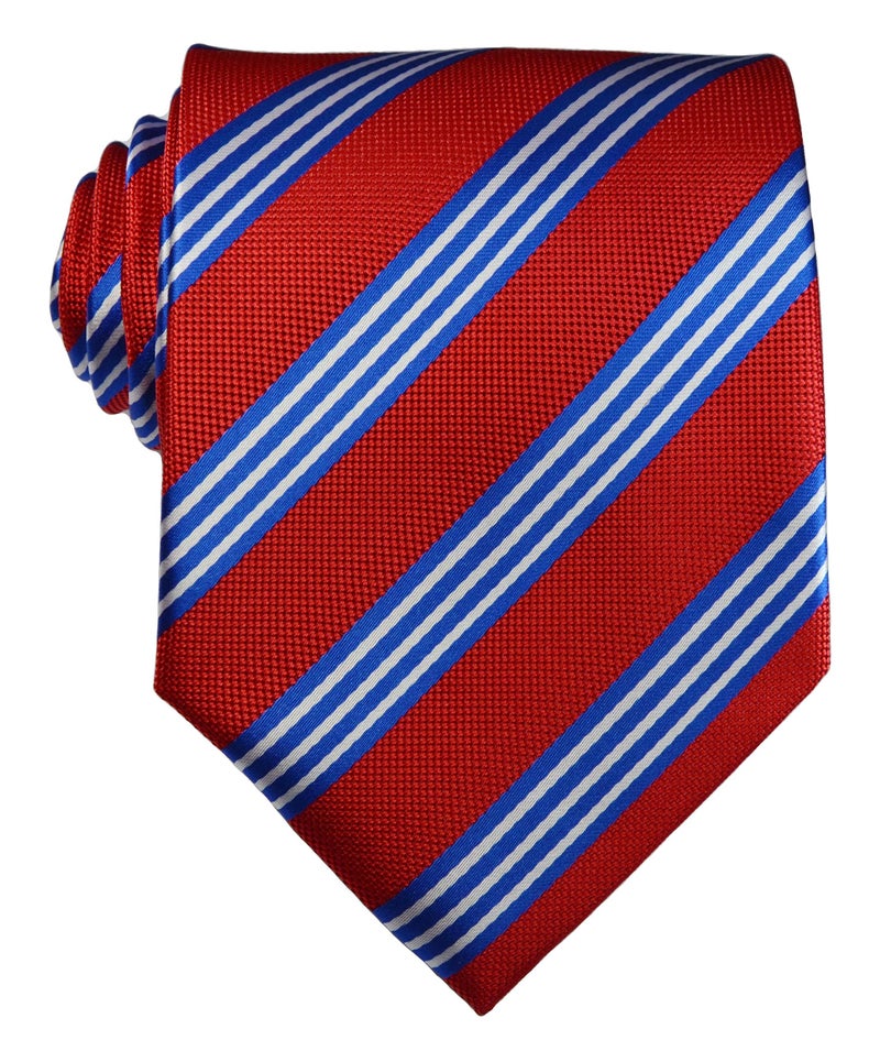 Geotae Zerun New Classic Men's Striped Silk Tie Necktie (Red/Blue/White) - Image 2